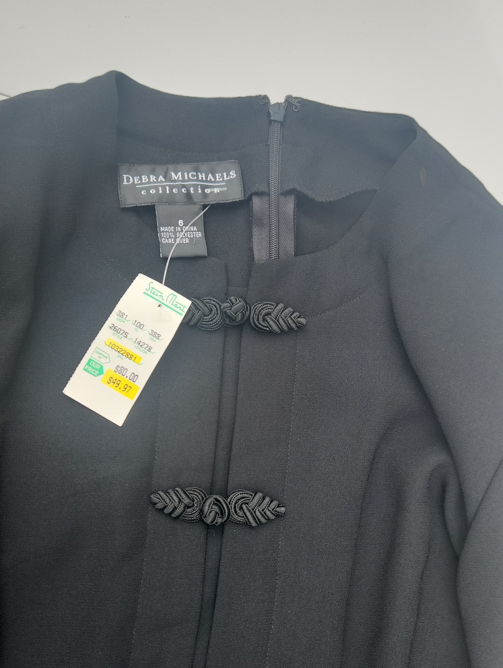 Michaels Black Mandarin-Collar Dresswith Decorative Knots